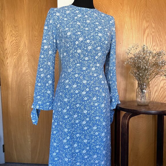 NWT Blue Floral Midi Dress Commense Size L - Picture 1 of 6